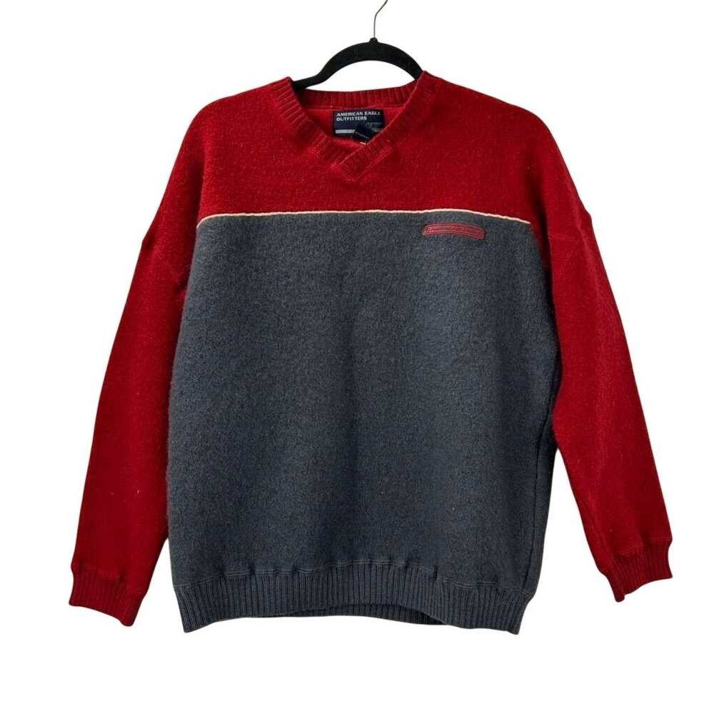 VTG American Eagle AE77 Performance Youth XXL Mens S Red/Gray Sweater 100% Wool